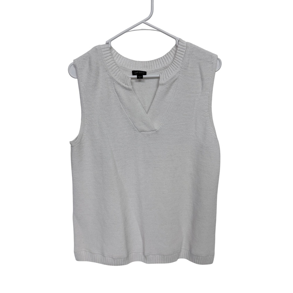 J. Jill Wearever White Textured Knit Split V-Neck Sweater Vest Medium